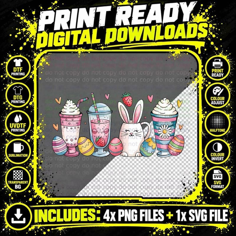 Easter Bunny Milkshakes & Eggs Easter T-Shirt Png SVG Digital Bundle