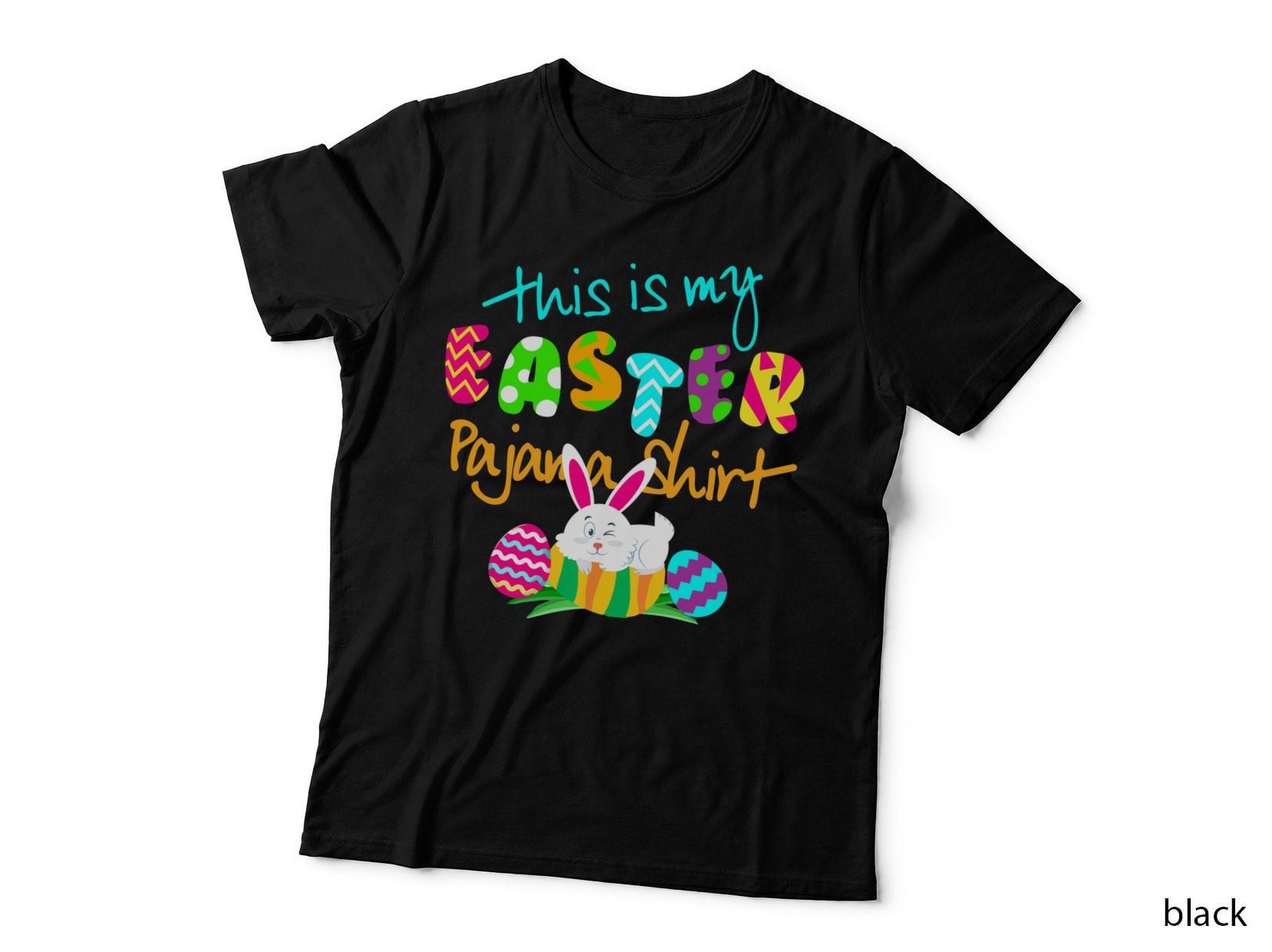 Easter Bunny Pajama T-Shirt, Colorful Easter Print, Easter Holiday Wear