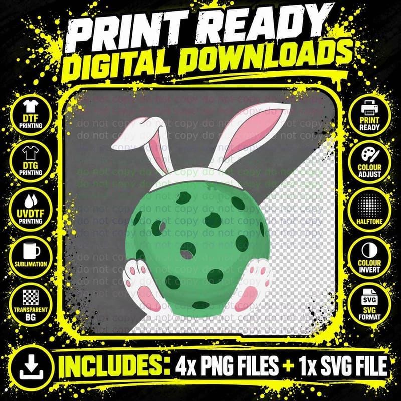 Easter Bunny Pickleball - Funny Easter Pickle Ball Png SVG Digital Bundle