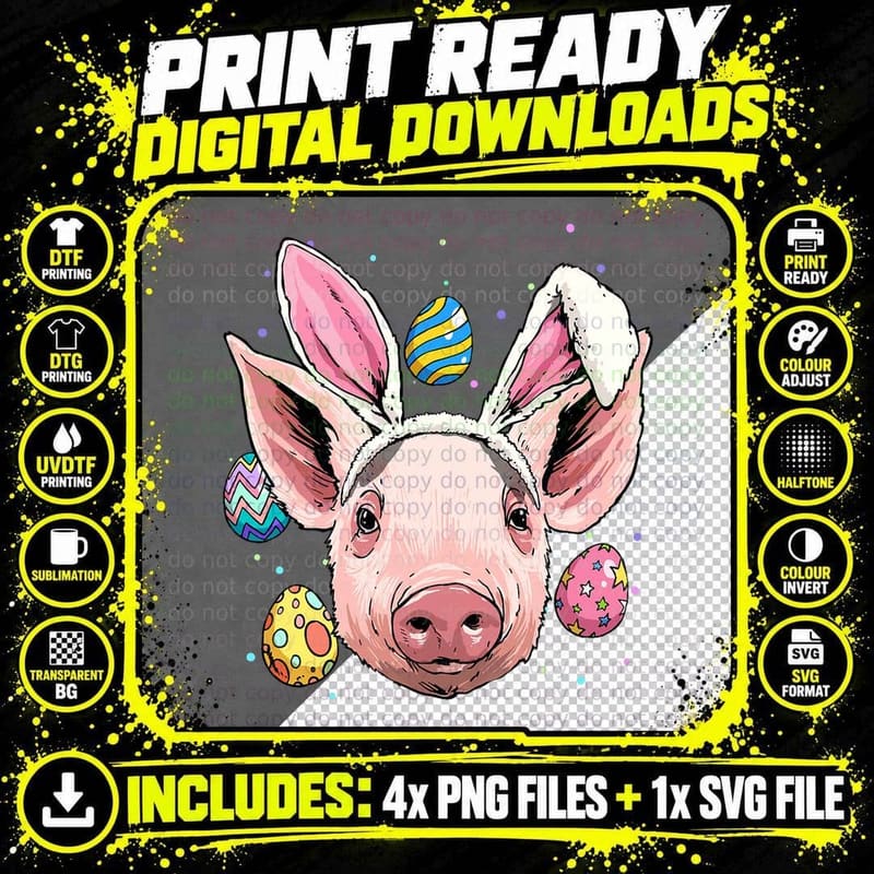 Easter Bunny Pig Shirt Egg Hunt Farm Animal Pig Lover Png SVG Digital Bundle