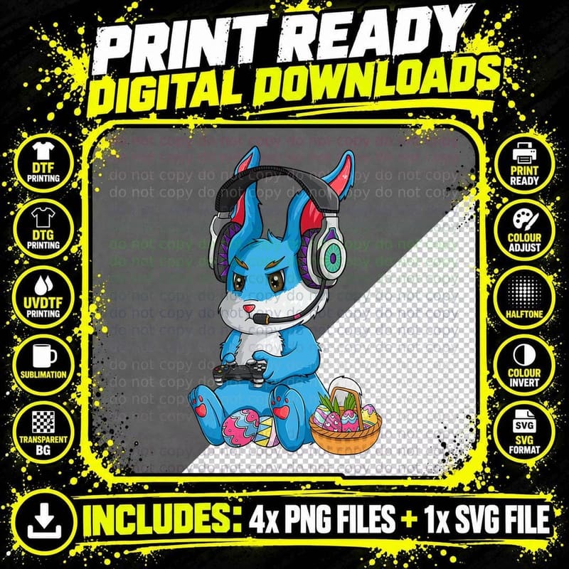 Easter Bunny Rabbit Gaming T-Shirt, Happy Easter Day Png SVG Digital Bundle