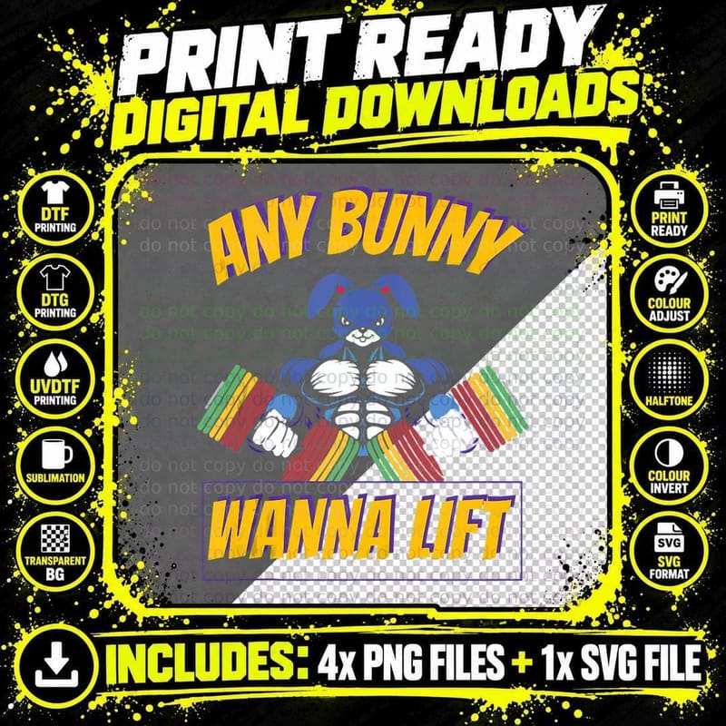 Easter Bunny Rabbit Gym Weight Lifting Holiday Workout Png SVG Digital Bundle
