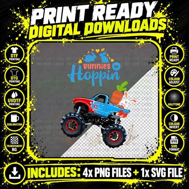 Easter Bunny Rabbit Monster Truck Shirt Toddler Boy Girl Png SVG Digital Bundle