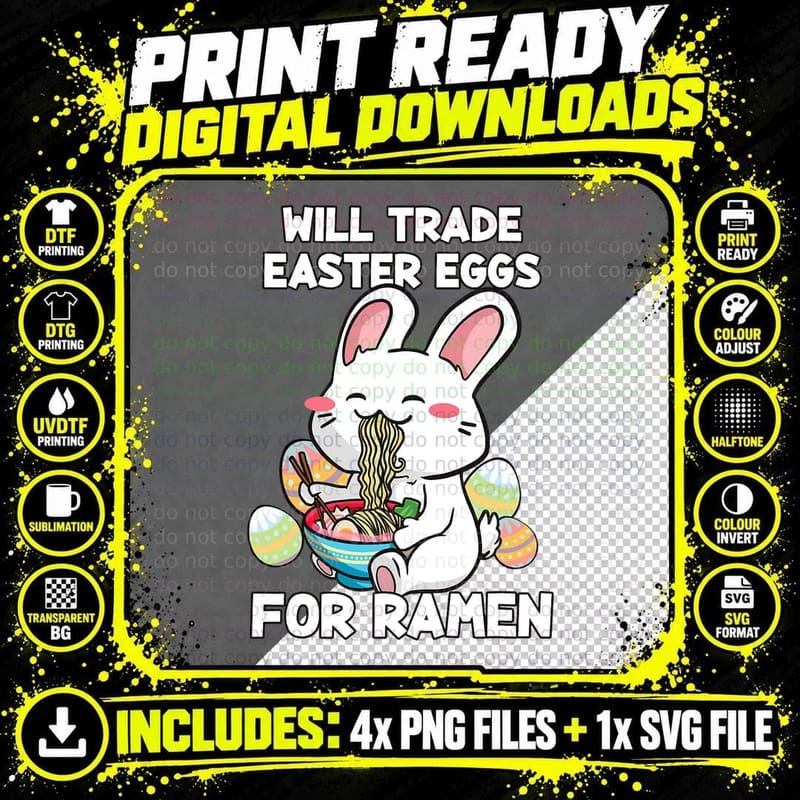 Easter Bunny Ramen T-Shirt, Anime Easter Png SVG Digital Bundle