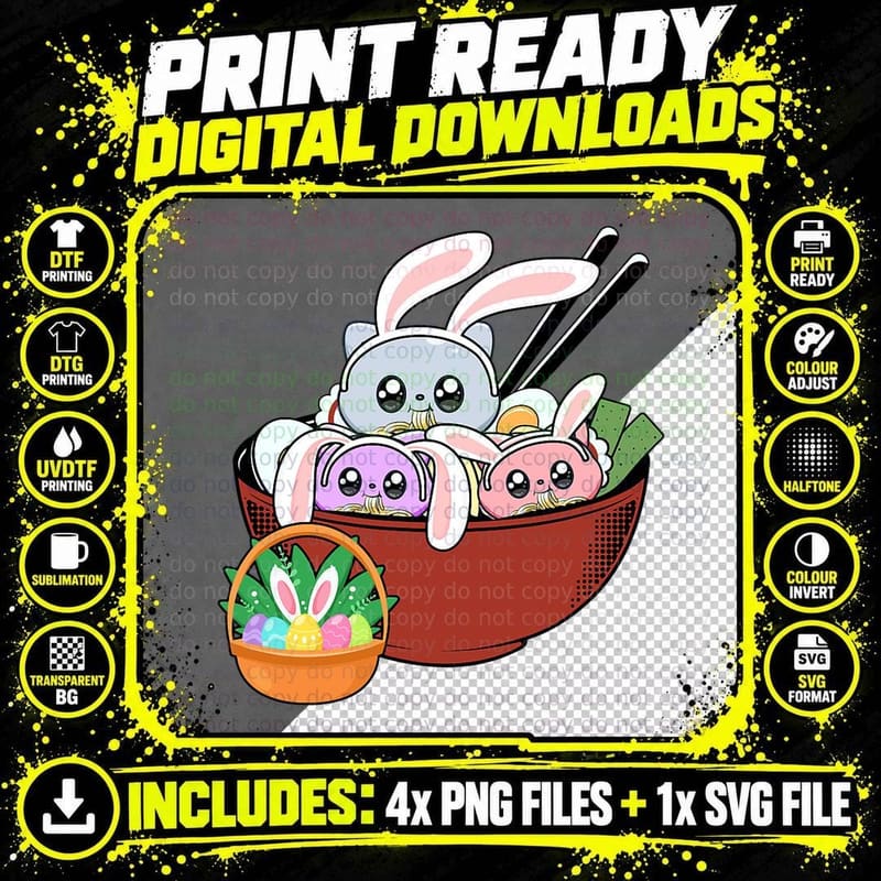Easter Bunny Ramen T-Shirt, Kawaii Japanese Food Png SVG Digital Bundle