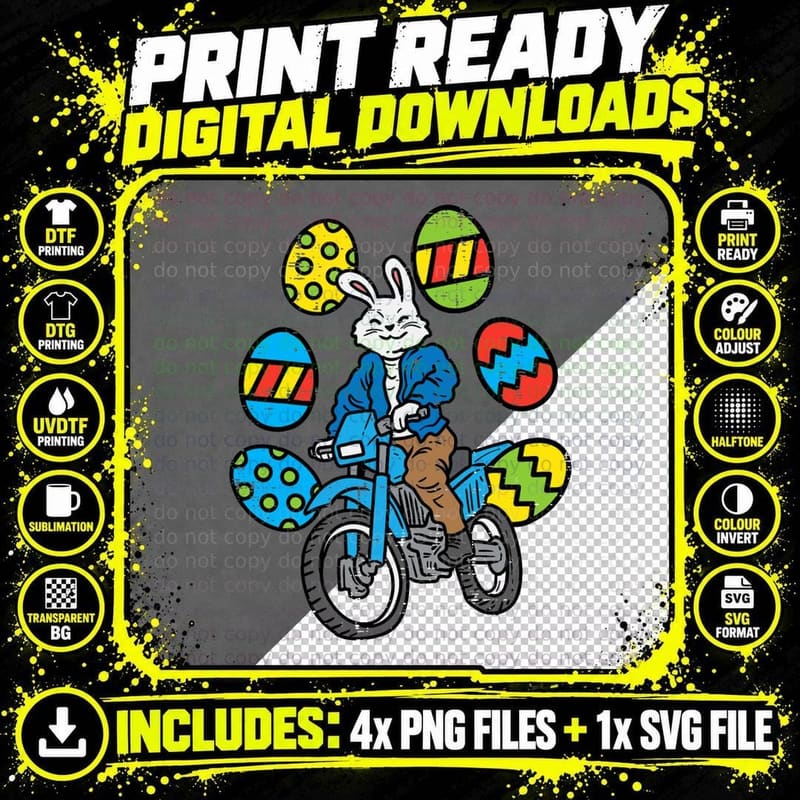 Easter Bunny Riding Dirt Bike Motocross Biker Men Women Png SVG Digital Bundle