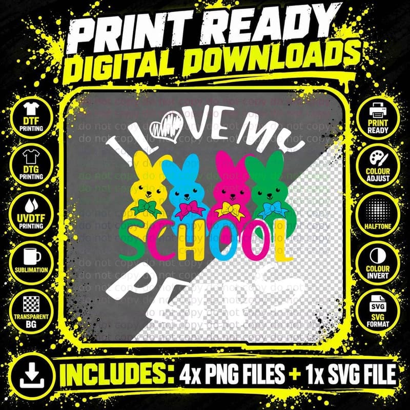 Easter Bunny School T-Shirt, Easter Peeps Design Png SVG Digital Bundle