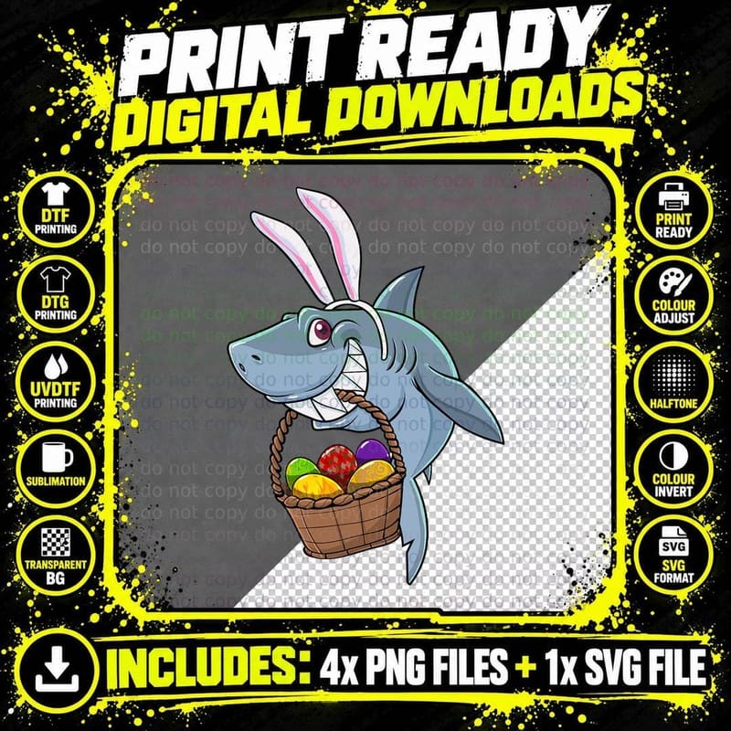 Easter Bunny Shark T-Shirt, Easter Egg Hunt Png SVG Digital Bundle