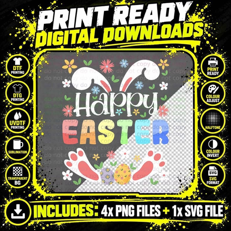 Easter Bunny Shirt Happy Eggs Hunt Rabbit Easter Day Png SVG Digital Bundle