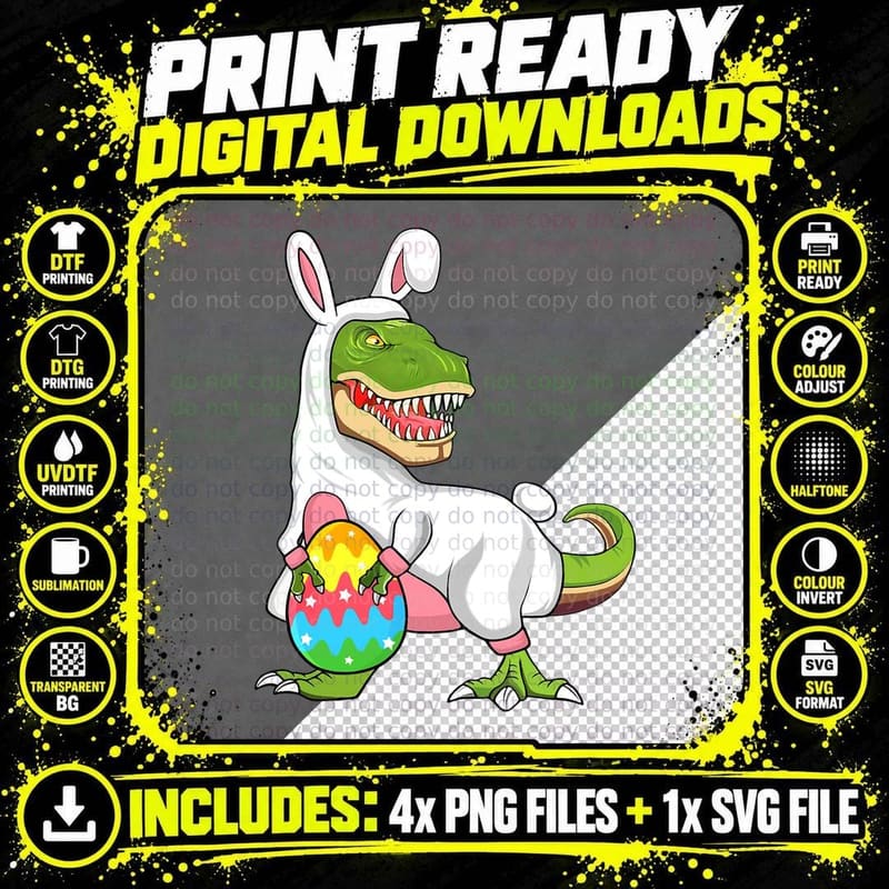 Easter Bunny T-Rex T-Shirt, Funny Dinosaur Easter Png SVG Digital Bundle