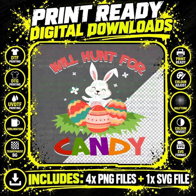 Easter Bunny T-Shirt, Candy Hunt Theme, Pet Lover Apparel Png SVG Digital Bundle