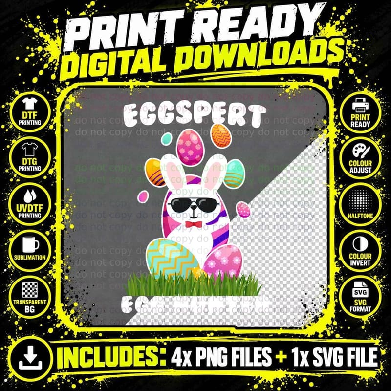 Easter Bunny T-Shirt, Colorful Eggs Print Png SVG Digital Bundle