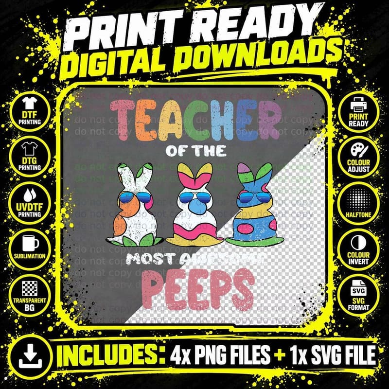 Easter Bunny T-Shirt, Spring Easter Print, Teacher Gift Png SVG Digital Bundle