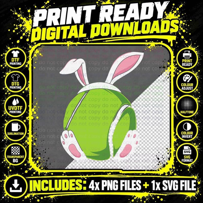 Easter Bunny Tennis - Funny Easter Tennis Rabbit Ears Png SVG Digital Bundle