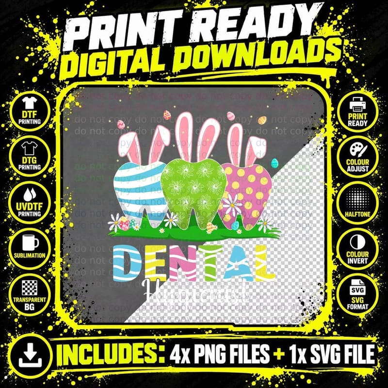 Easter Bunny Tooth T-Shirt, Easter Egg Print Png SVG Digital Bundle