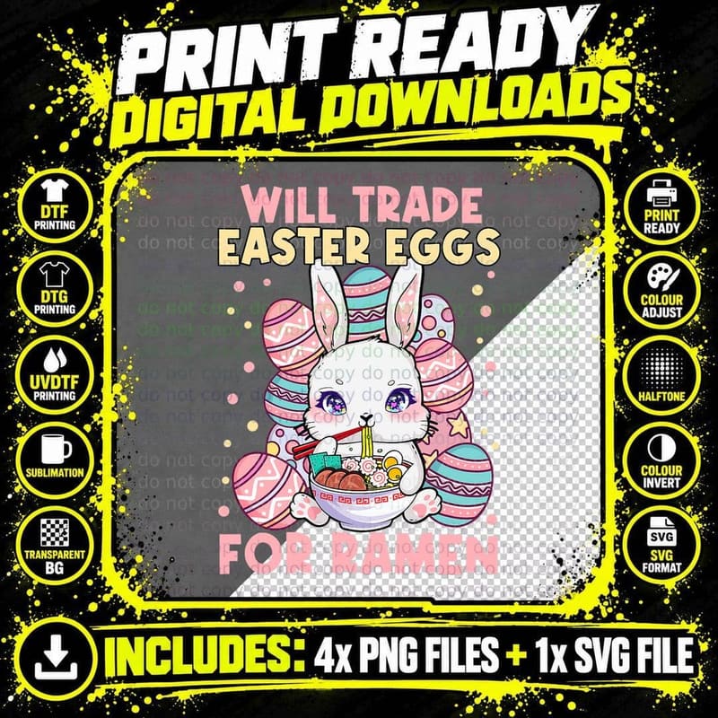 Easter Bunny Trading Eggs for Ramen T-Shirt Png SVG Digital Bundle