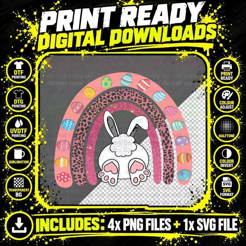 Easter Bunny Under Rainbow with Eggs Easter T-Shirt Png SVG Digital Bundle