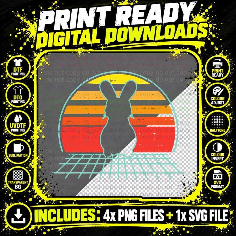 Easter Bunny Vaporwave Aesthetic Retro 80s 90s Japanese Png SVG Digital Bundle