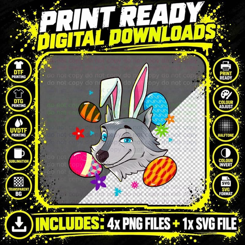 Easter Bunny Wolf Funny Easter Wolf, Easter Gift, Easter Png SVG Digital Bundle