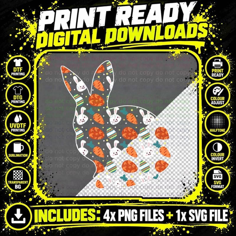 Easter Bunny and Carrot T-Shirt, Easter Egg Hunt Style Png SVG Digital Bundle