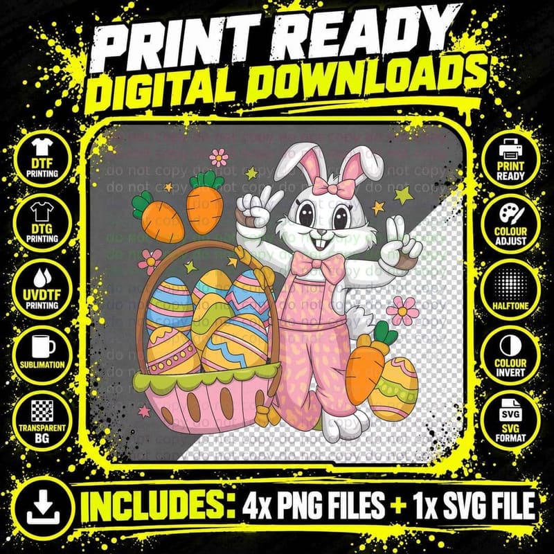 Easter Bunny with Eggs and Carrots Easter T-Shirt Png SVG Digital Bundle