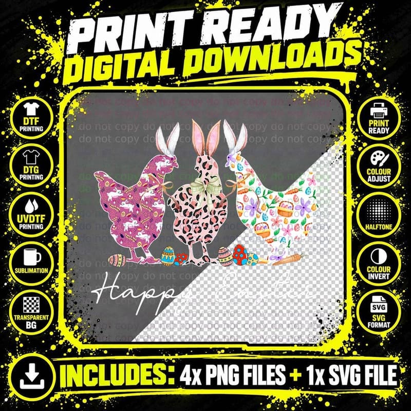 Easter Chicken Bunny Lover T-Shirt, Easter Print Png SVG Digital Bundle