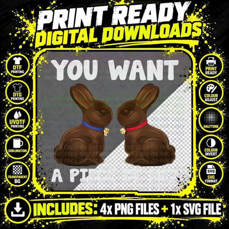 Easter Chocolate Bunny T-Shirt, Easter Themed Png SVG Digital Bundle