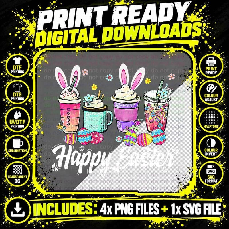Easter Coffee Bunny Latte T-Shirt, Easter Themed Apparel Png SVG Digital Bundle