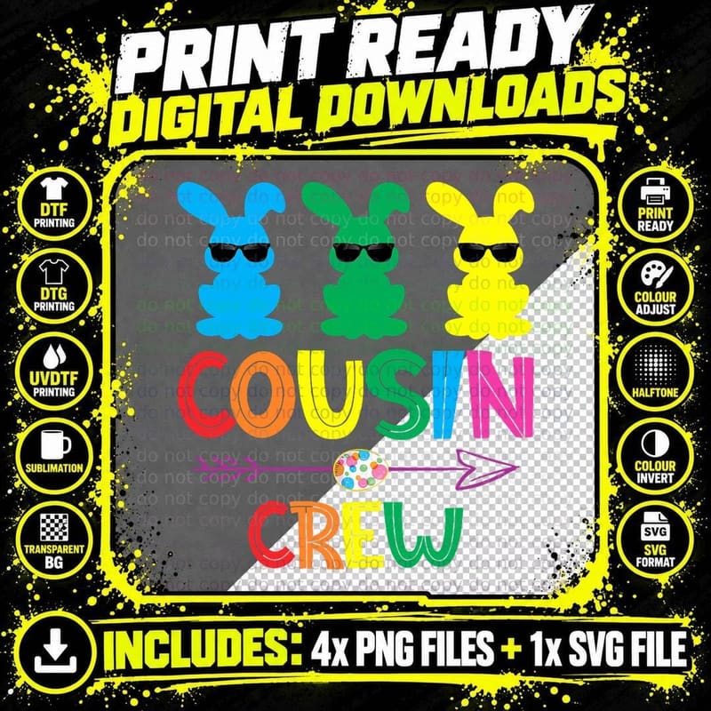Easter Cousin Crew Bunny Rabbit Cute Matching Easter Day Png SVG Digital Bundle