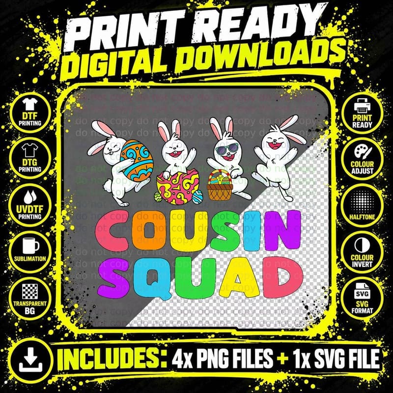 Easter Cousin Crew Squad Boys Cute Rabbits Easter Bunny Png SVG Digital Bundle