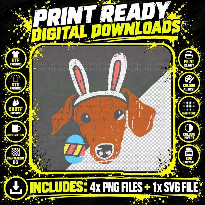 Easter Dachshund Bunny Ears Wiener Weiner Dog Men Women Png SVG Digital Bundle