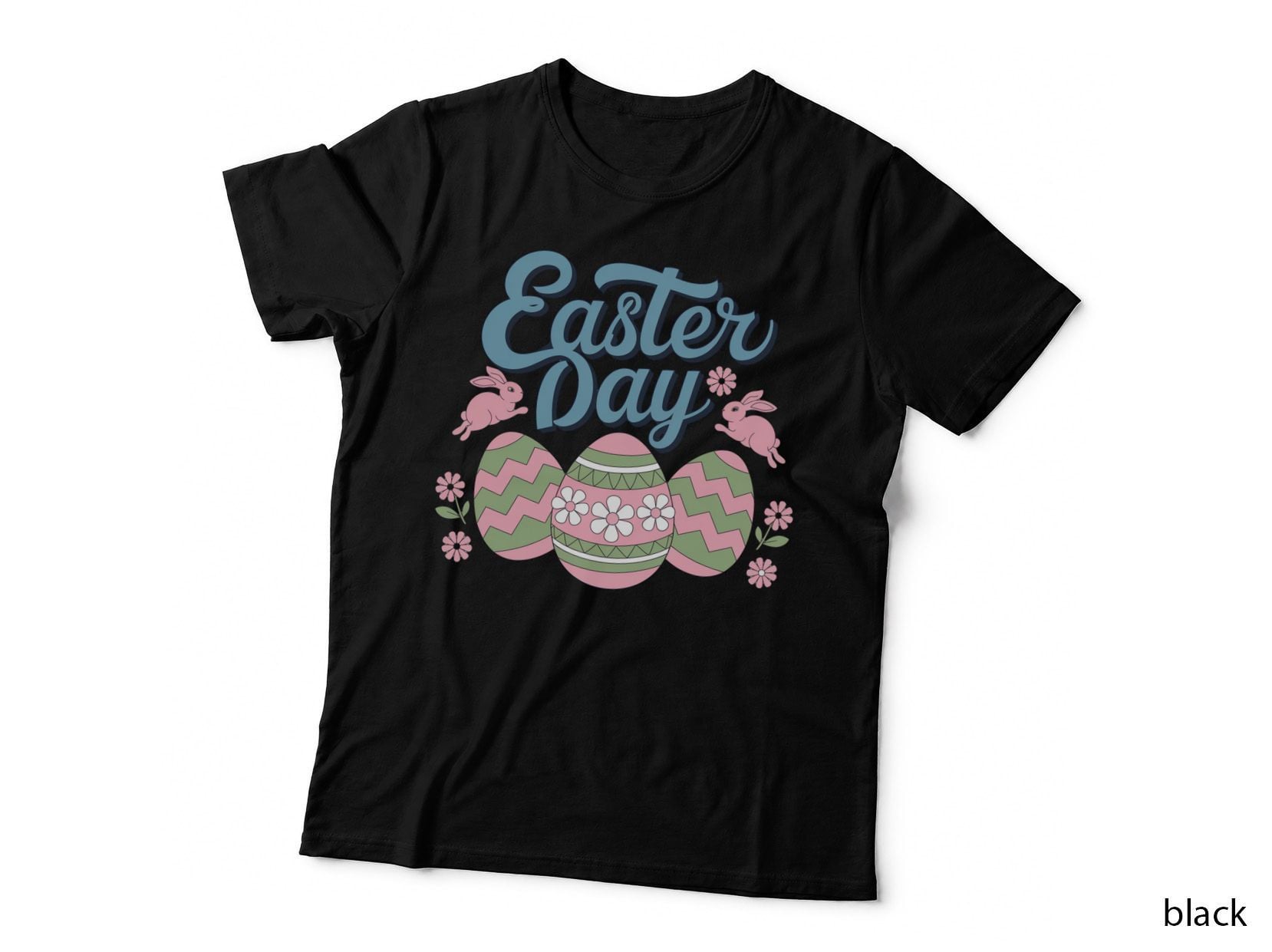 Easter Day Easter T-Shirt, Easter Eggs Bunnies Flowers Graphic Tee