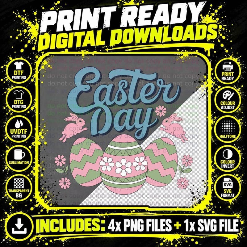 Easter Day Easter T-Shirt, Easter Eggs Bunnies Flowers Png SVG Digital Bundle