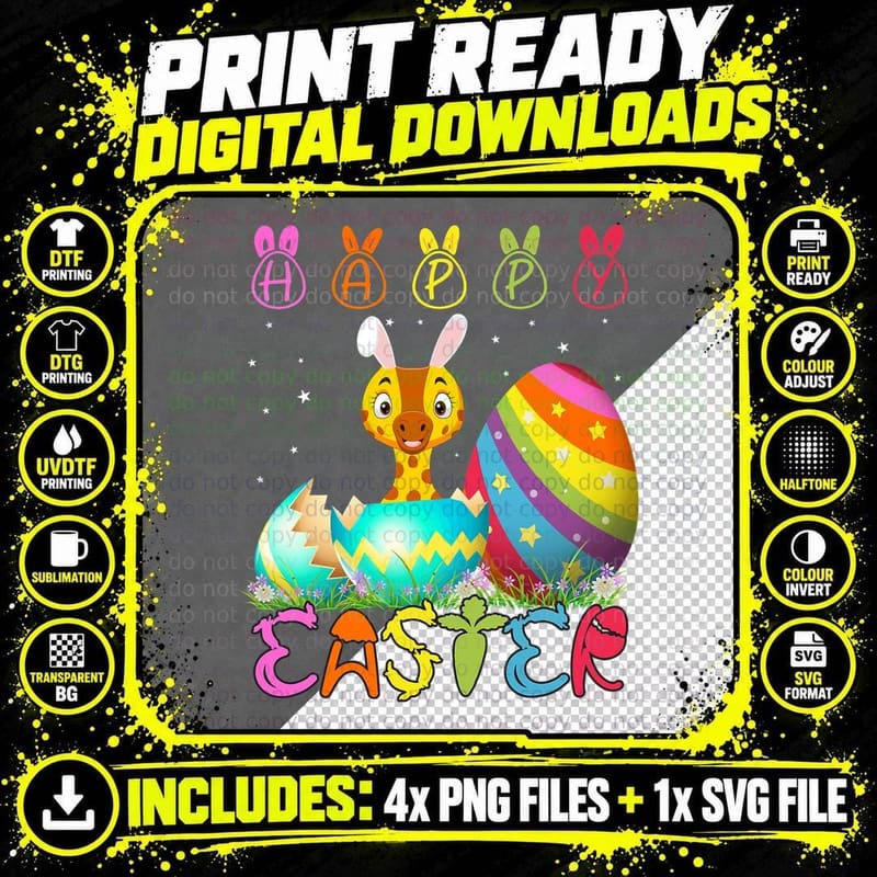 Easter Day Giraffe Matching Family Cute Easter Costume Png SVG Digital Bundle