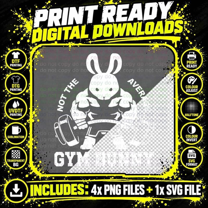 Easter Day Gym Bunny Rabbit Weightlifting Deadlift Png SVG Digital Bundle