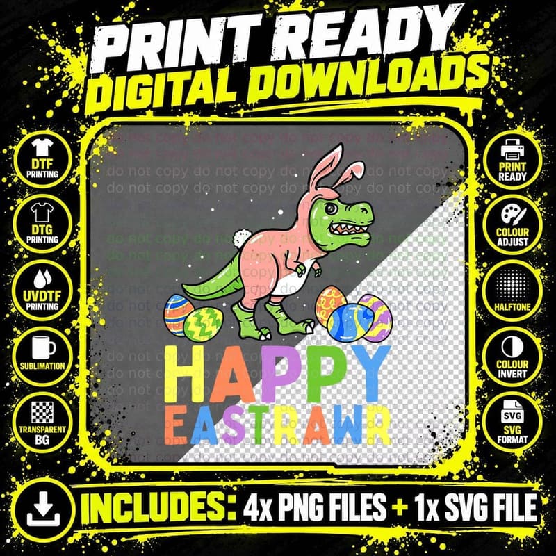 Easter Dinosaur Costume T-Shirt, Easter Bunny Egg Png SVG Digital Bundle