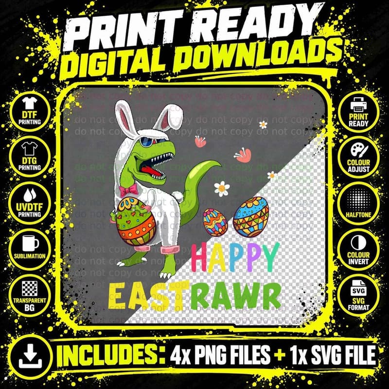 Easter Dinosaur T-Shirt, Easter Egg Hunt Png SVG Digital Bundle