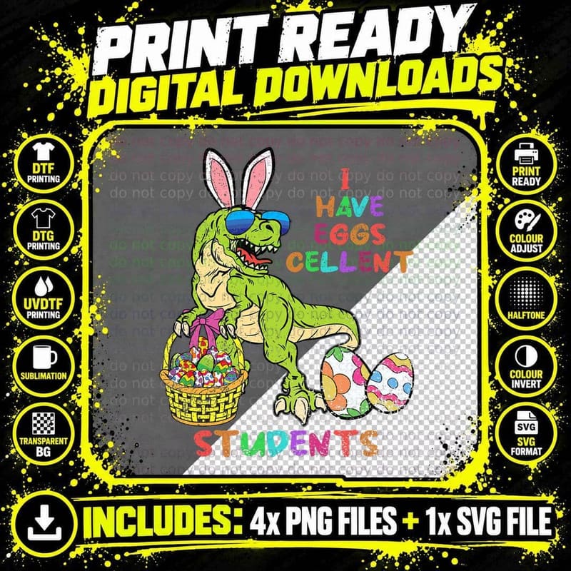 Easter Dinosaur T-Shirt, Funny Easter Design Png SVG Digital Bundle