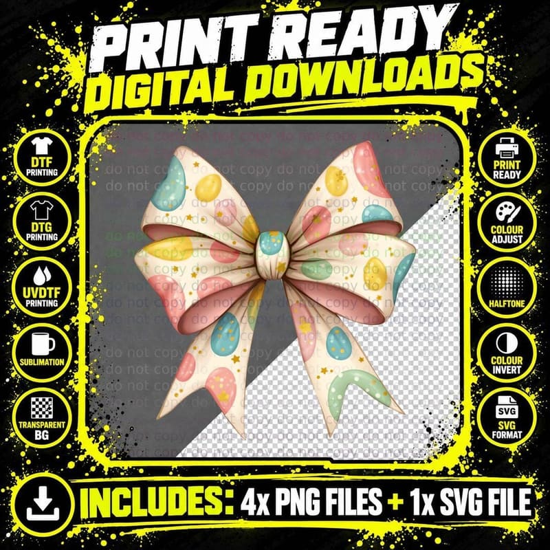 Easter Egg Bow Design Easter T-Shirt, Easter Graphic Tee Png SVG Digital Bundle