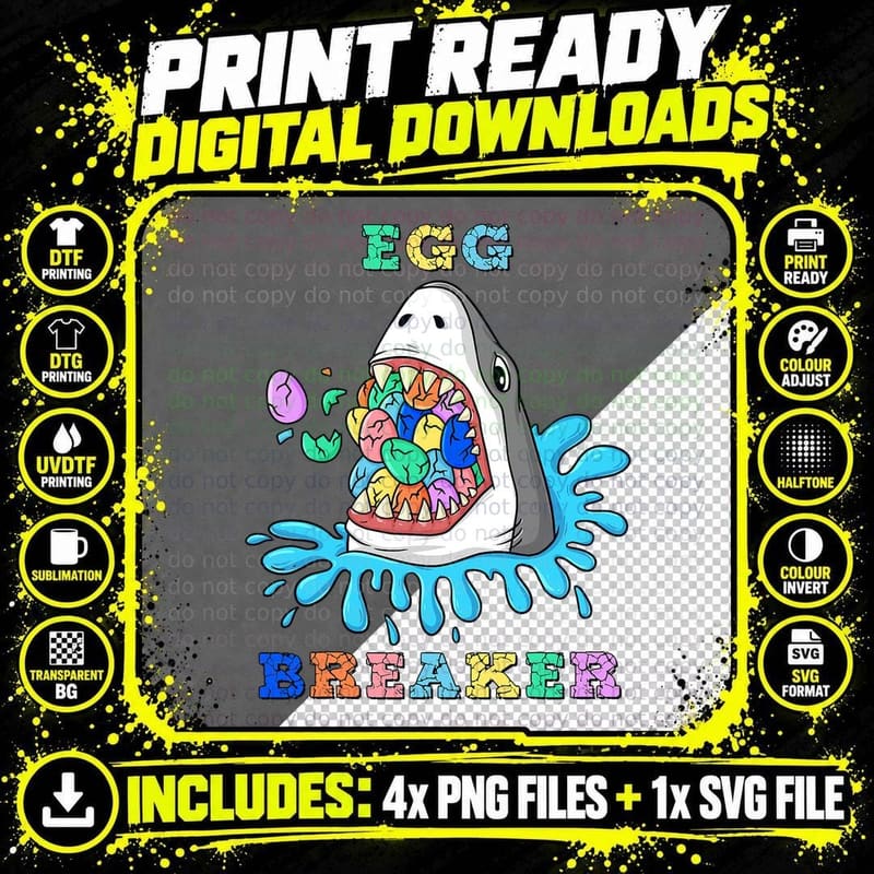 Easter Egg Breaker Shark T-Shirt, Funny Easter Design Png SVG Digital Bundle