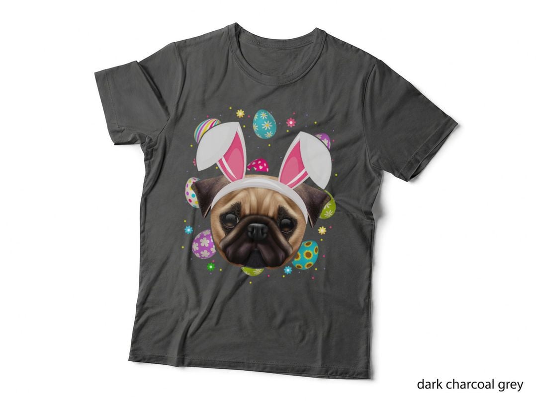 Easter Egg Bunny Ear Pug Dog Face T-Shirt, Easter Theme, Pet Lover Apparel
