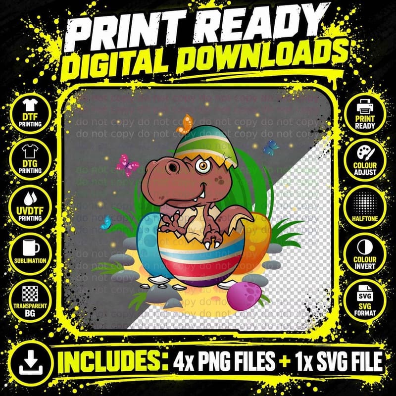 Easter Egg Dinosaur T-Shirt, Easter Themed, Kids Apparel Png SVG Digital Bundle