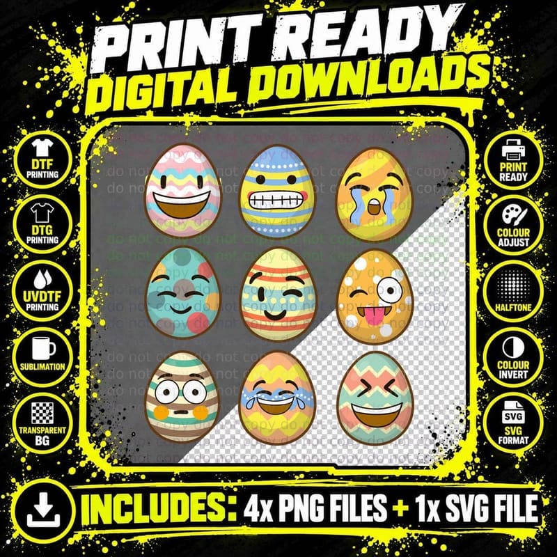 Easter Egg Emoji T-Shirt, Funny Easter Design Png SVG Digital Bundle