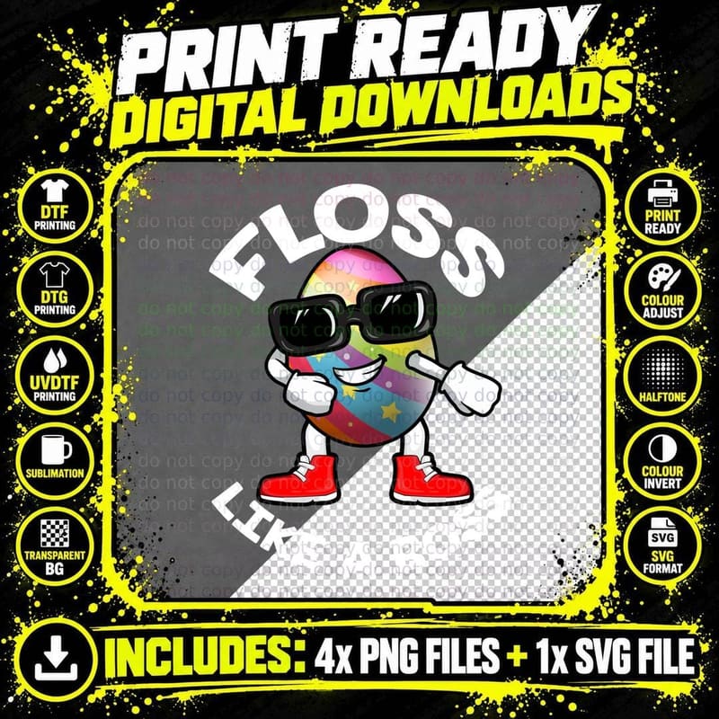 Easter Egg Floss Like a Boss T-Shirt, Funny Easter Print Png SVG Digital Bundle