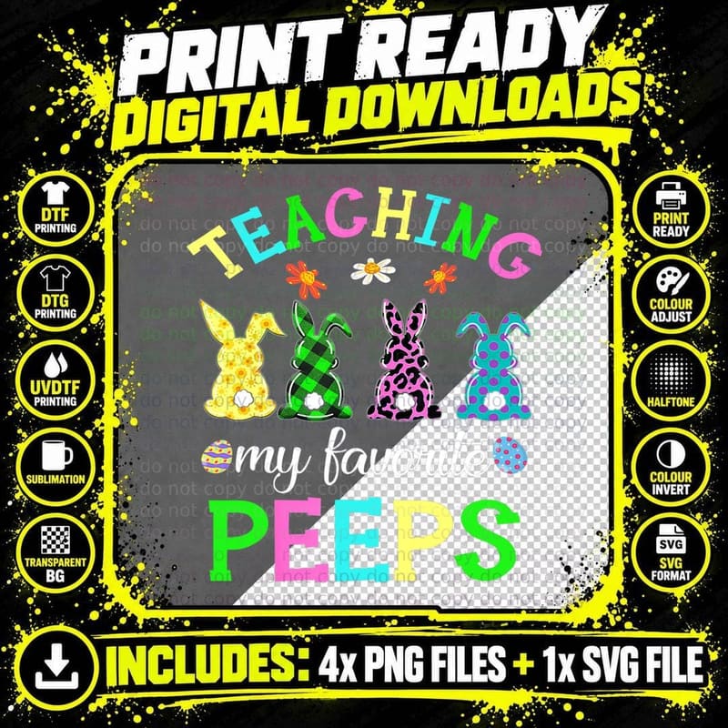 Easter Peeps Teacher T-Shirt, Easter Bunny Design Png SVG Digital Bundle