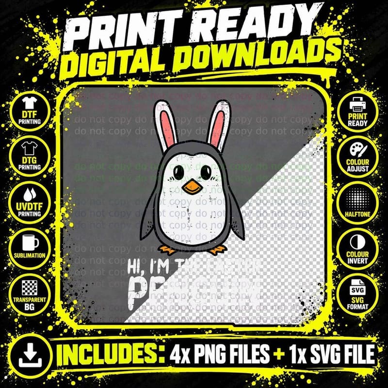 Easter Penguin Bunny Ears T-Shirt, Easter Themed Png SVG Digital Bundle