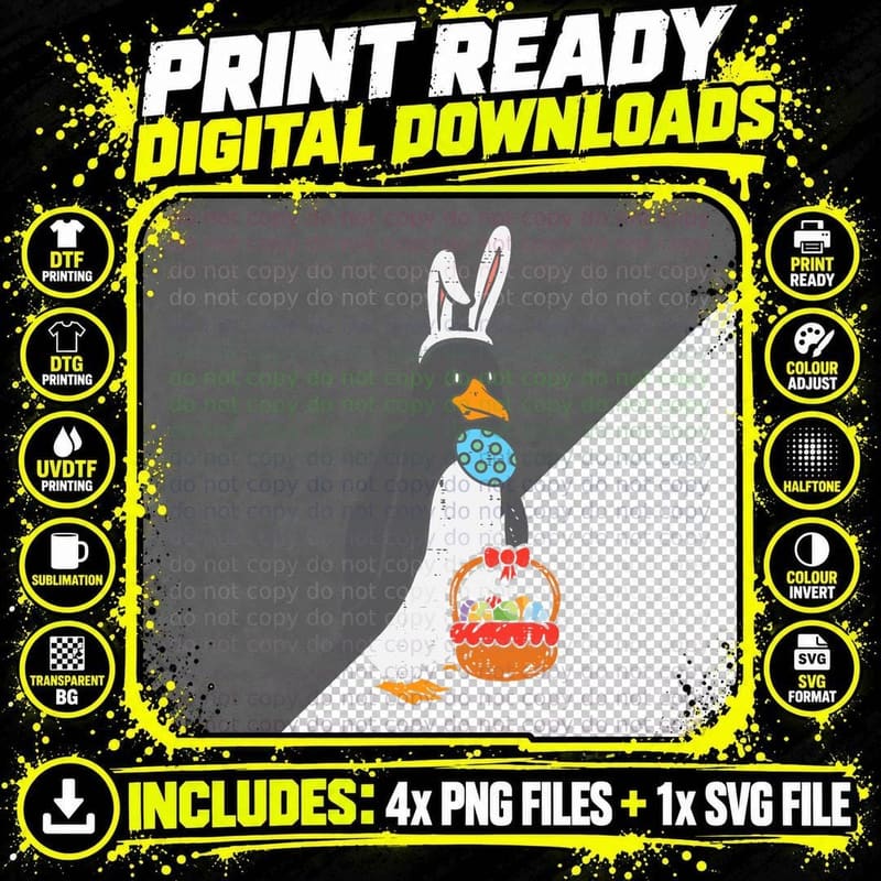 Easter Penguin Bunny Eggs Basket T-Shirt, Easter Theme Png SVG Digital Bundle