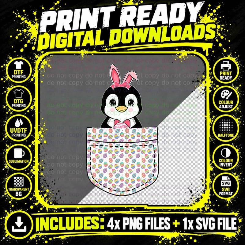 Easter Penguin Pocket Egg T-Shirt, Easter Theme Png SVG Digital Bundle