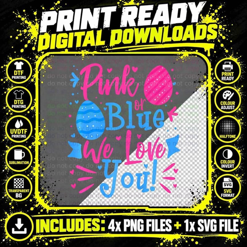 Easter Pregnancy Gender Reveal Announcement Pink Blue Png SVG Digital Bundle