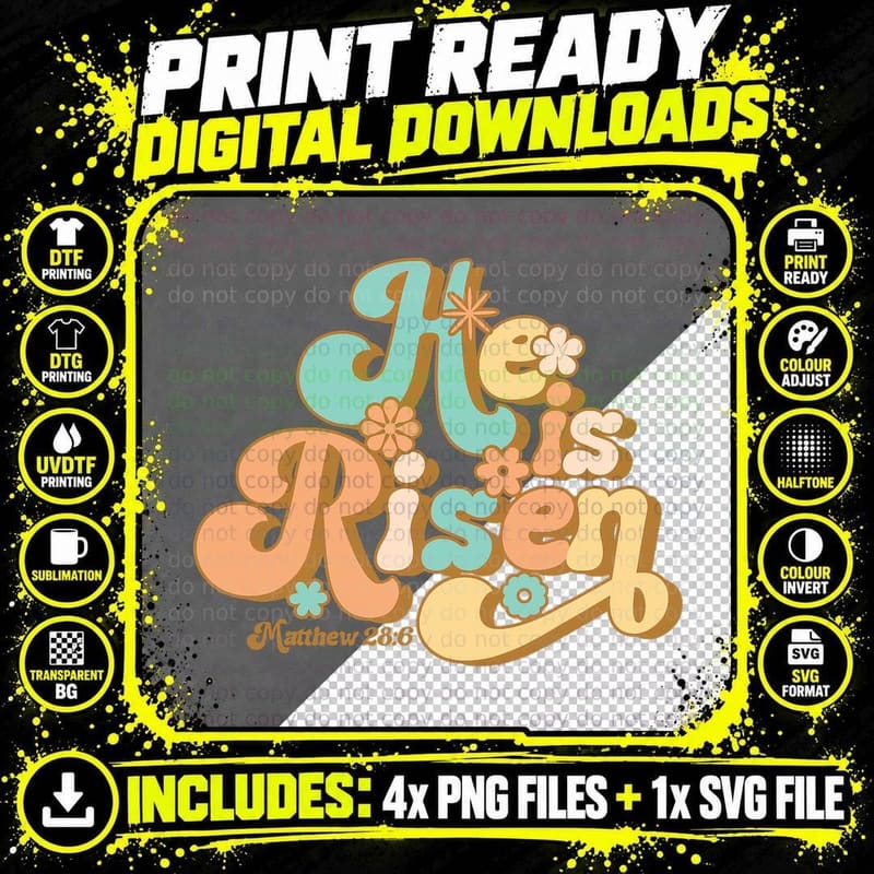 Easter Retro Groovy He Is Risen Jesus Women Easter Png SVG Digital Bundle